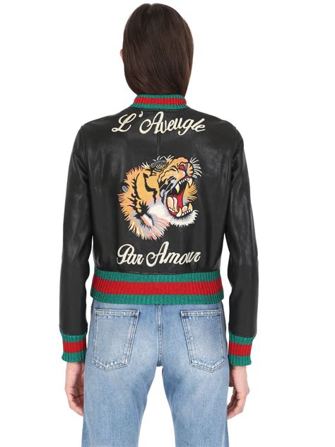 gucci leather jackets ladies|gucci tiger leather jacket.